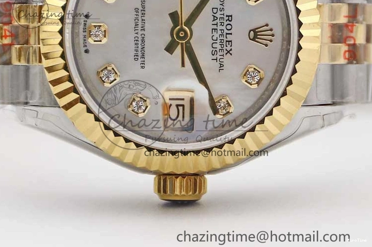 MiroTime 0105 Datejust 28mm 279179 SS YG TWF Best Edition White Diamonds Markers Dial on SS YG Jubilee Bracelet NH SunProtective 2144